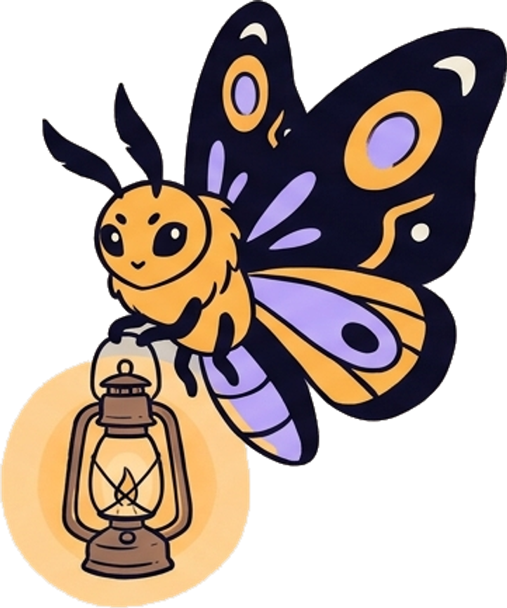 A moth carrying a lit lantern